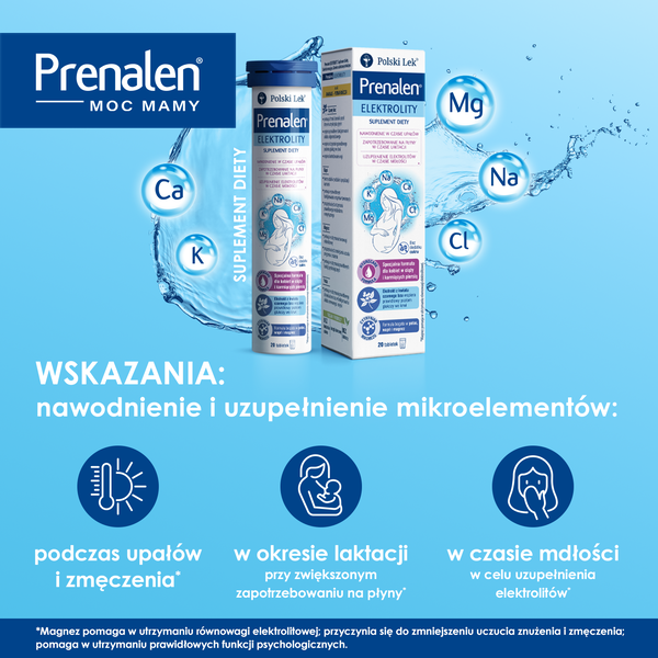 Prenalen Elektrolity, tabletki musujące, smak ananas-pomarańcza, 20 szt.