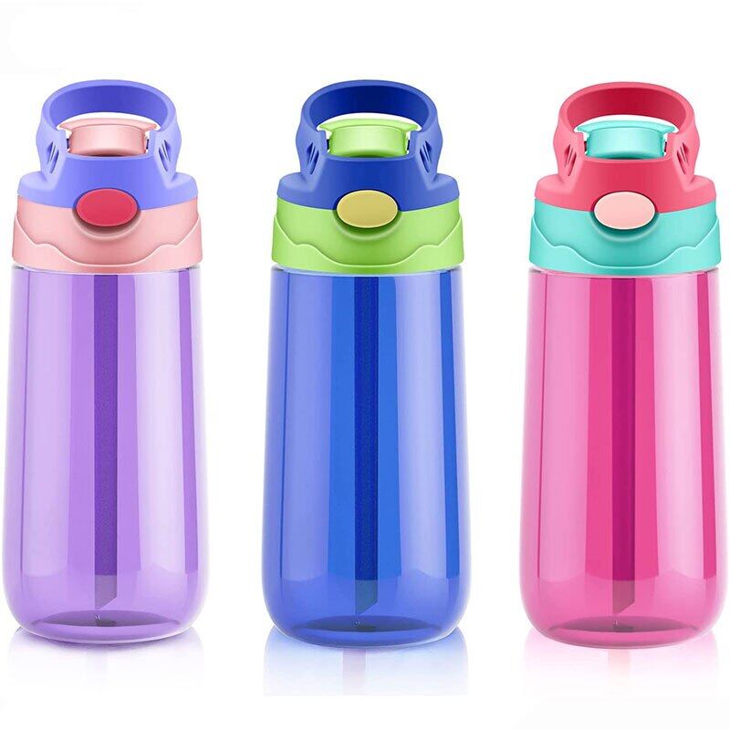 Butelka na wodę dla dzieci ze słomką do szkoły, szczelna, 16 uncji, butelka na wodę dla małych dzieci, z ustnikiem bez BPA, dla chłopców i dziewcząt