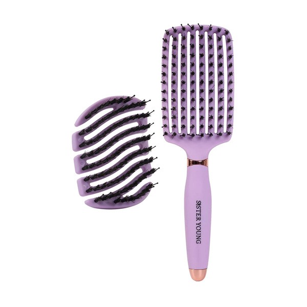 Zestaw Sister Young, Ovia BV Liliac, szczotka do włosów z naturalnego włosia dzika, 1 szt. + Mila BV Liliac, mała, podręczna szczotka do włosów, 1 szt.