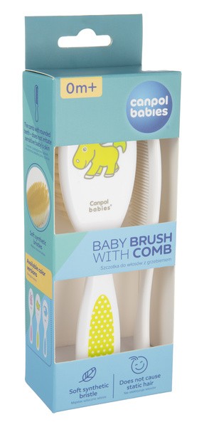Canpol Babies, Zestaw szczotka z miękkim włosiem i grzebień  dla niemowląt, zielony, 1 szt.