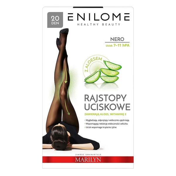 Enilome Healthy Beauty Aloe, rajstopy uciskowe, półmatowe, kolor Nero, rozmiar XL, 20 DEN