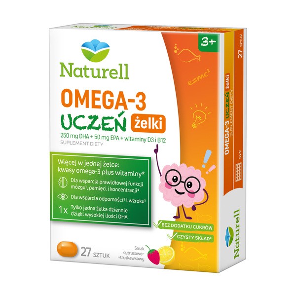 Zestaw Naturell Omega 3 Uczeń, żelki, 27 szt. + płyn, 150 ml