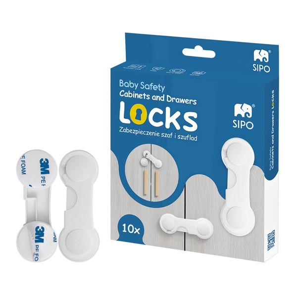 Sipo, blokada do szaf i szuflad na zatrzask, 10 szt.