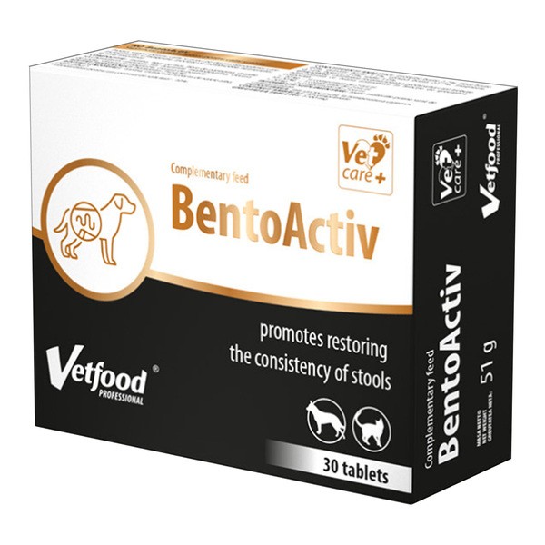Vetfood Bentoactiv, preparat wspierający pracę układu pokarmowego dla psów i kotów, tabletki, 30 szt.