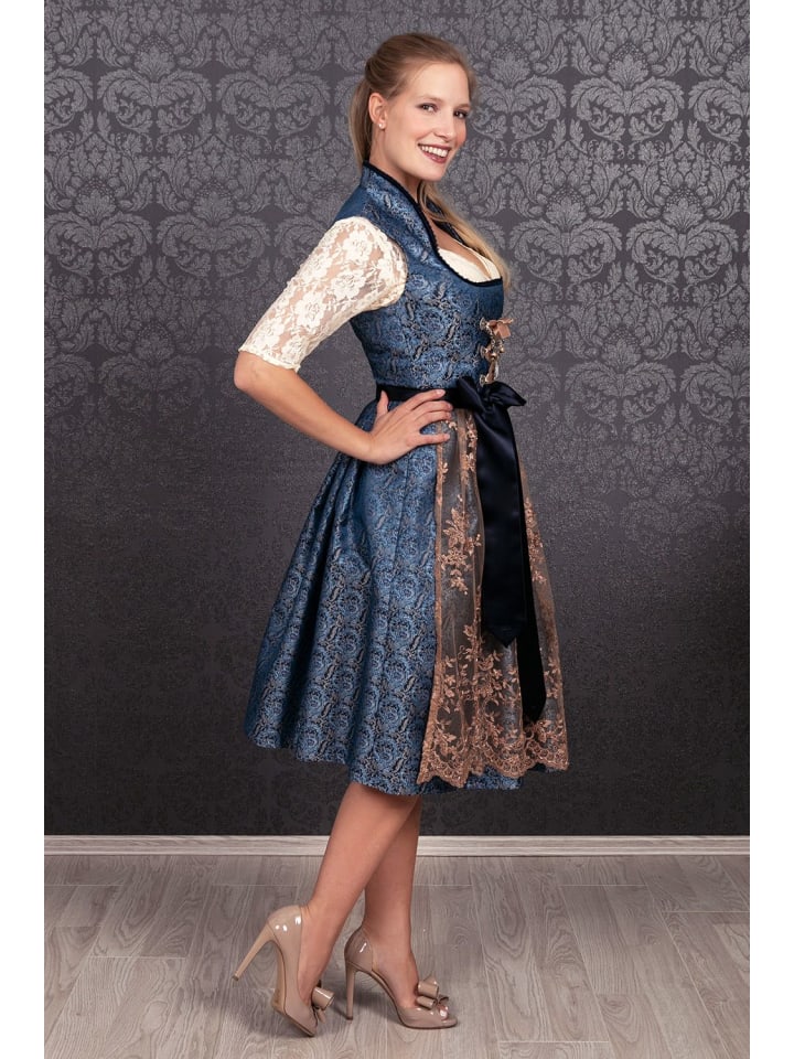 Edelnice Midi Dirndl 2-teilig Stehkragen Estelle in blau günstig kaufen