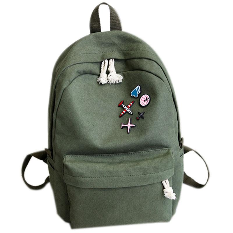 Ensfarget lerretsskulderveske College Wind Studentveske Barn Ryggsekk Jente