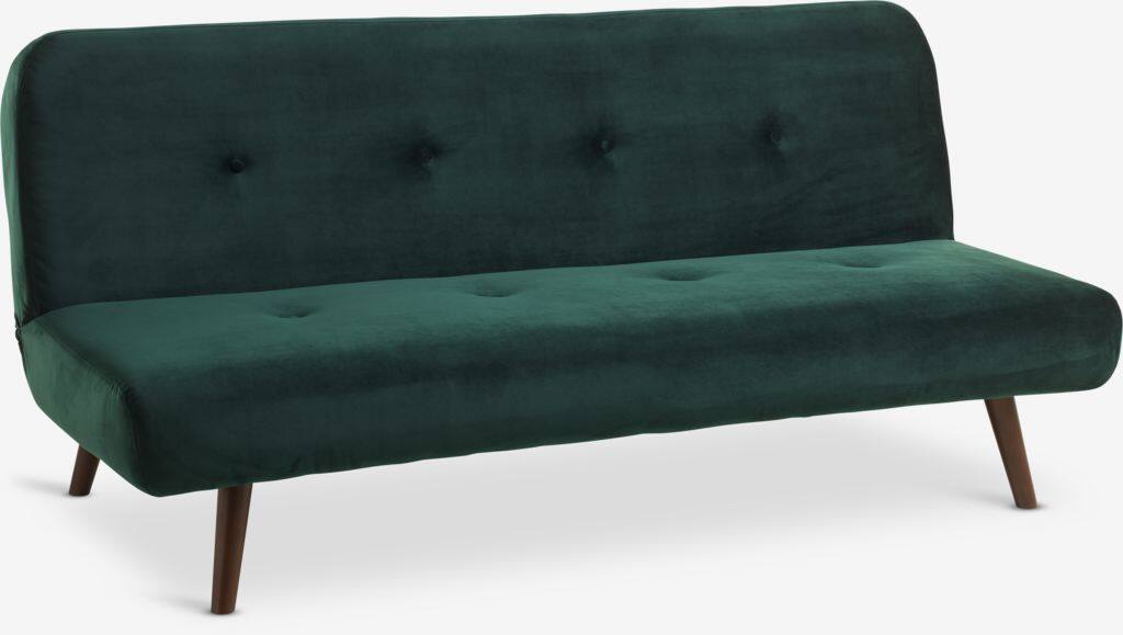 JUVRE sovesofa, velour, mørkegrøn/valnød