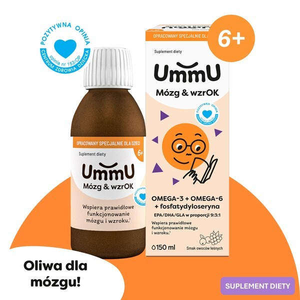 UmmU Mózg & wzrOK 6+, płyn, smak owoce leśne, 150 ml