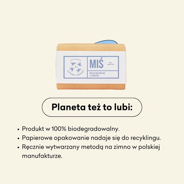 Mydlarnia 4 Szpaki, Miś z lanoliną, naturalne mydło w kostce, 110 g