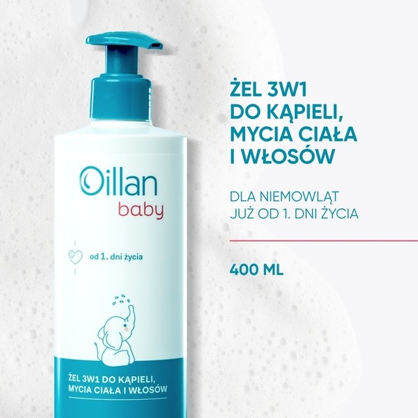 Oillan Baby, żel do mycia ciała i włosów 3 w 1, 400 ml