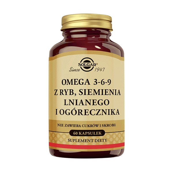 Solgar Omega 3-6-9 z ryb, siemienia lnianego i ogórecznika, kapsułki, 60 szt.