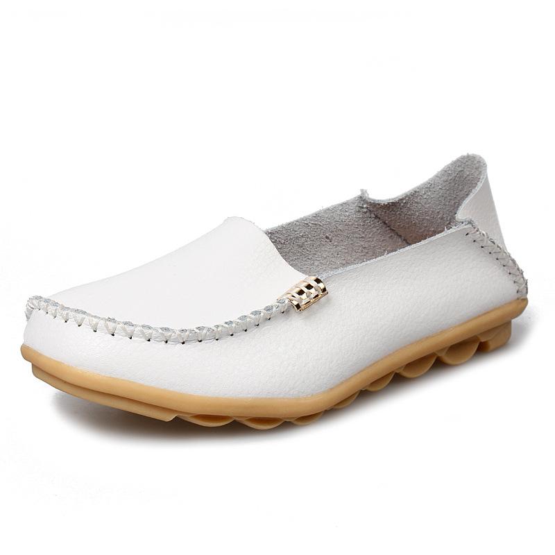 Women Shoes Candy Colors Women Flats Genuine Leather Fashion Breathable Slip on Peas Flat Moccasin