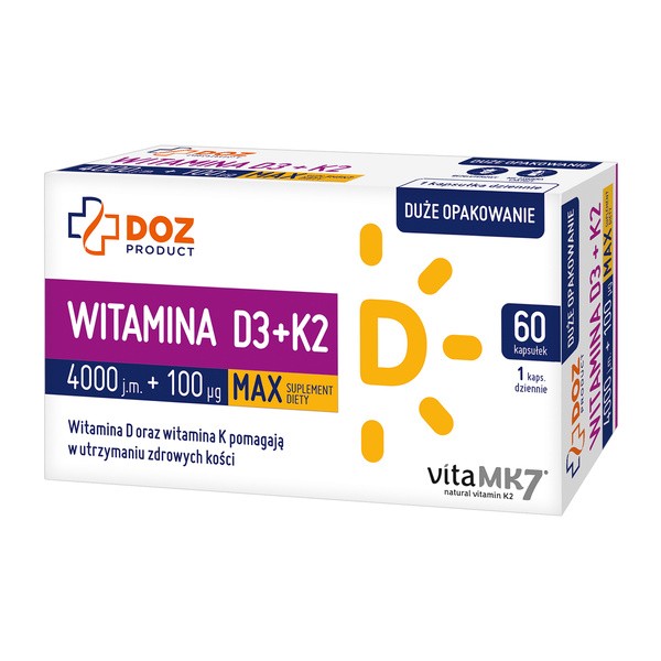 DOZ PRODUCT Witamina D3+ K2 4000 j.m.+ 100 µg MAX, kapsułki, 60 szt.