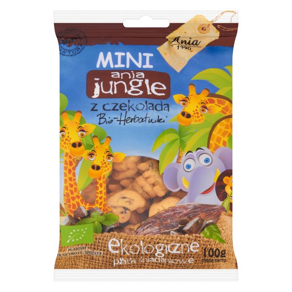 Ania, Mini Jungle, herbatniki pszenne z czekoladą BIO, 100 g