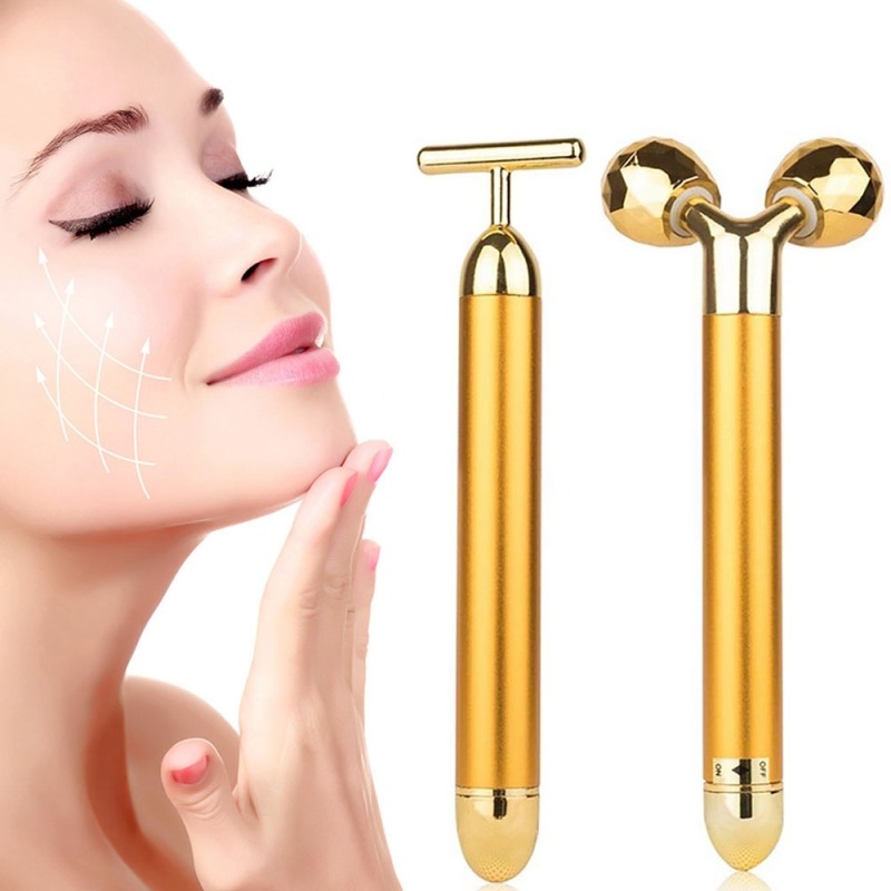 Wałek do masażu twarzy, metalowy masażer do twarzy, wyszczuplający twarz w kształcie litery T, 24k Beauty Bar, urządzenie do wyszczuplania ciała, lifting, przeciwstarzeniowy, przeciwzmarszczkowy