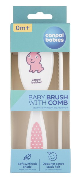 Canpol Babies, Zestaw szczotka z miękkim włosiem i grzebień dla niemowląt, różowy, 1 szt.