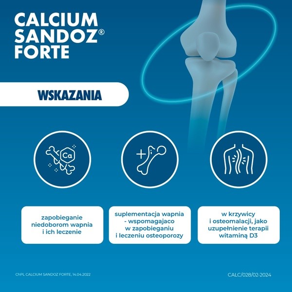 Calcium-Sandoz forte, tabletki musujące, 500 mg Ca, 20 szt