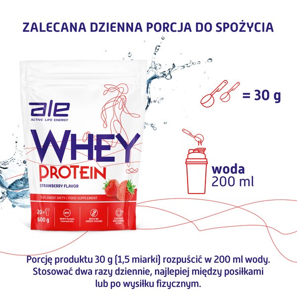 ALE Whey Protein Strawberry Flavor, proszek, 600 g