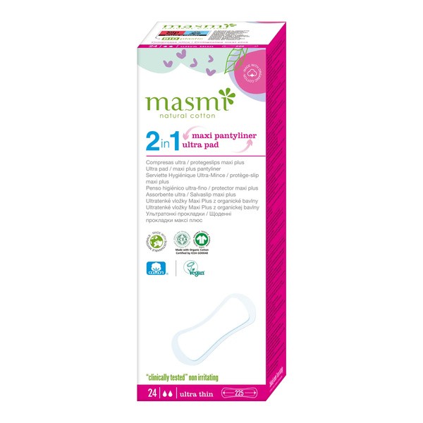 Masmi, bawełniane podpaski 2 w 1, 24 szt.