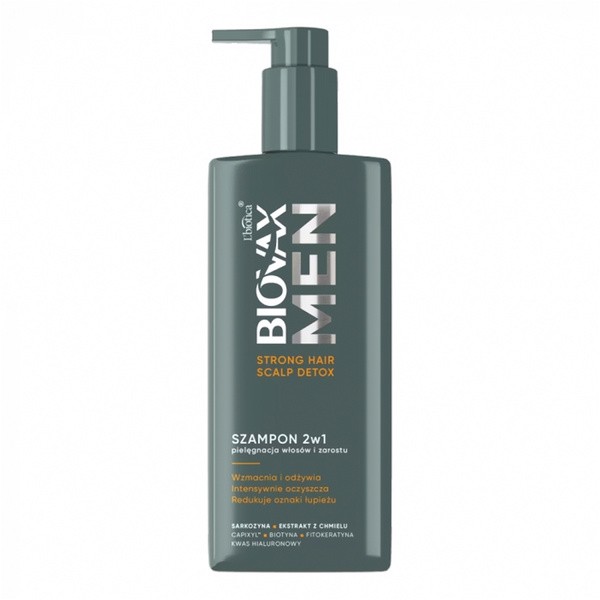 Biovax Men Strong Hair & Scalp Detox, szampon dla mężczyzn 2w1 do włosów i brody, 200 ml