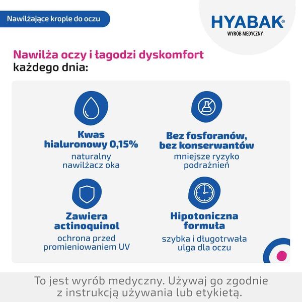Hyabak 0,15%, krople do oczu i soczewek kontaktowych, nawilżające, 10 ml