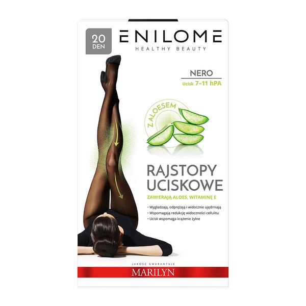 Enilome Healthy Beauty Aloe, rajstopy uciskowe, półmatowe, kolor Nero, rozmiar S, 20 DEN