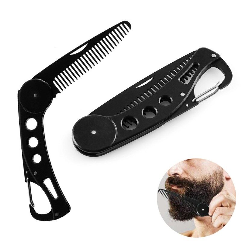 Stainless Steel Hair Comb for Beard Fold Pocket Comb Hair Brush Beard Mustache Brush for Men peine para barba