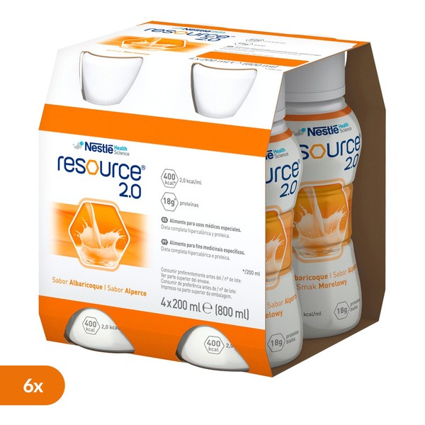 Zestaw 6 x Resource 2.0, płyn o smaku morelowym, 4 x 200 ml