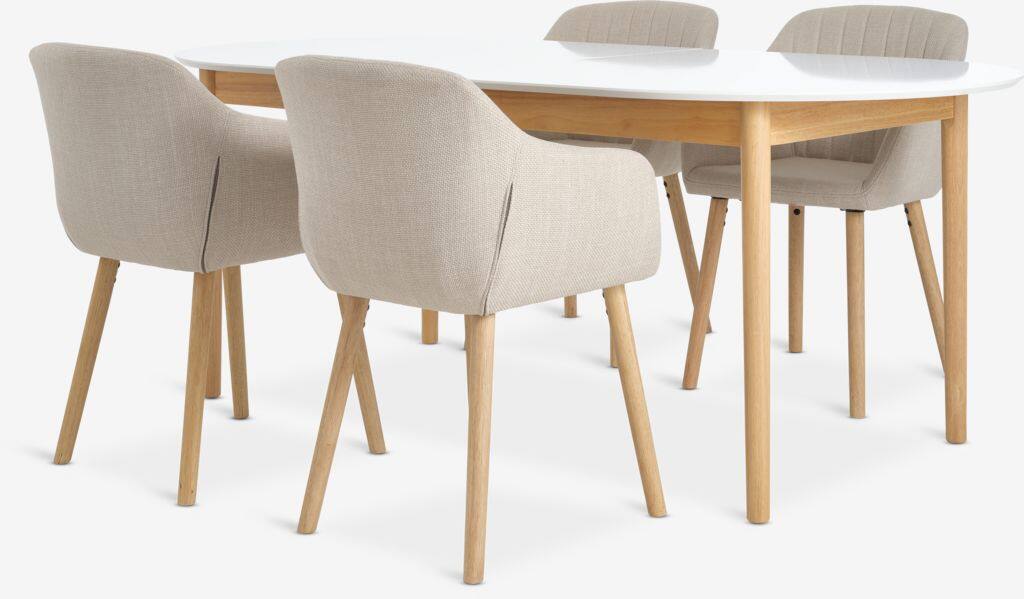 MARSTRAND ADSLEV MARSTRAND L200/280 bord hvid 4 ADSLEV stol beige