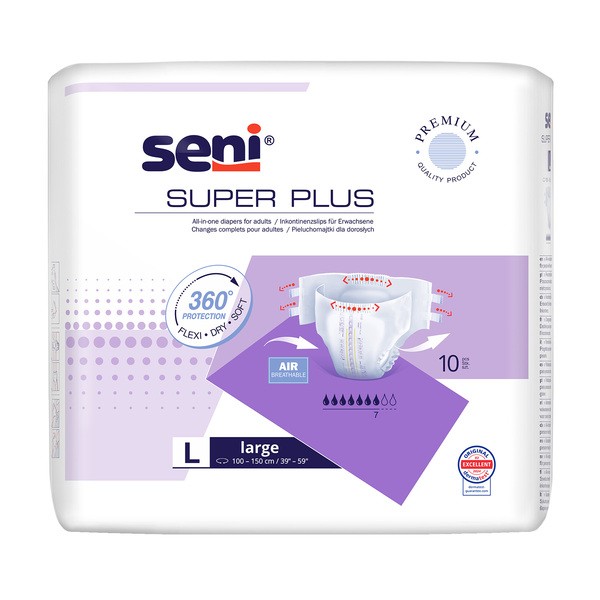 Seni Super Plus, pieluchomajtki dla dorosłych, rozmiar L, 10 szt.