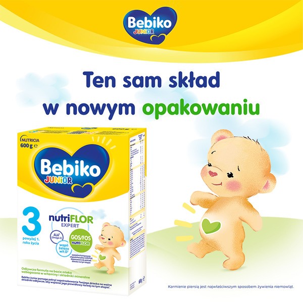 Bebiko Junior 3 NUTRIflor Expert, odżywcza formuła na bazie mleka, powyżej 1. roku życia, proszek, 600 g
