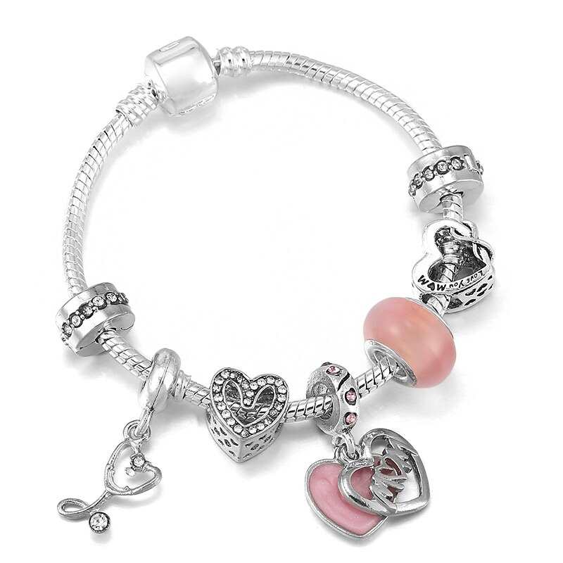 Moda kocham mame Dangles Charms bransoletki luksusowe markowe bransoletki bransoletki dla kobiet matka romantyczna wykwintna bizuteria prezent