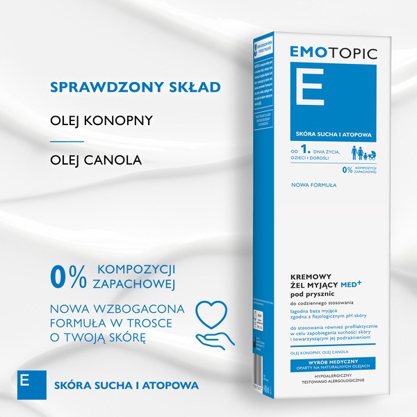 Emotopic Med+, kremowy żel myjący pod prysznic, do codziennego stosowania, 400 ml