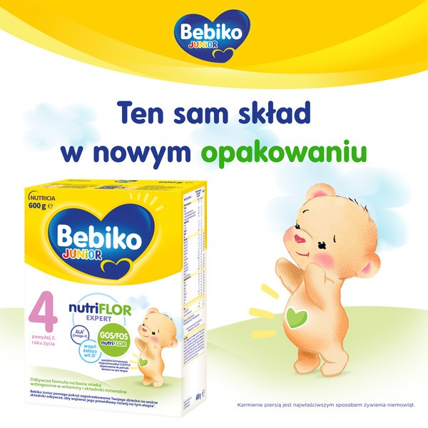 Bebiko Junior 4 NUTRIflor Expert, odżywcza formuła na bazie mleka, powyżej 2. roku życia, proszek, 600 g