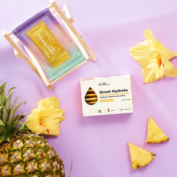 Aura Herbals Great Hydrate, saszetki z proszkiem, smak ananas, 10 szt.