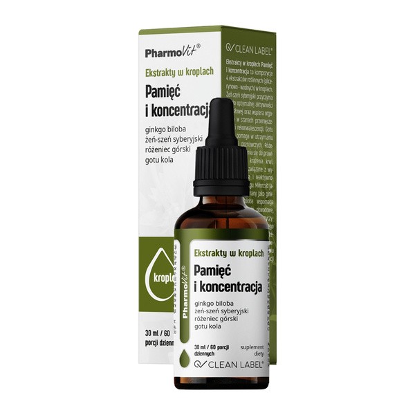 Pharmovit Ekstrakty w kroplach, Pamięć i koncentracja, krople, 30 ml