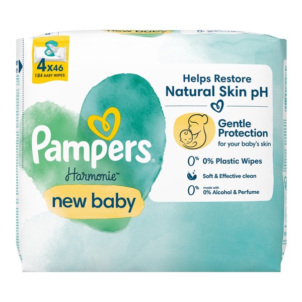 Pampers Harmonie New Baby, chusteczki, 4 x 46 szt.