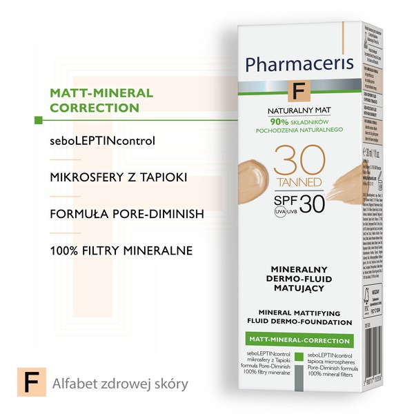 Pharmaceris F, mineralny dermo-fluid matujący SPF 30, 30 Tanned, 30 ml