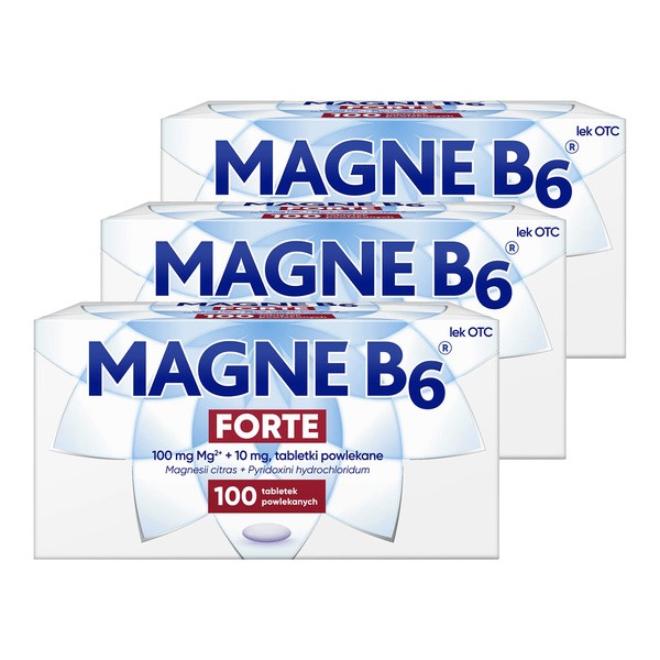 Zestaw 3x Magne B6 Forte, 100 mg + 10 mg, tabletki powlekane, 100 szt.