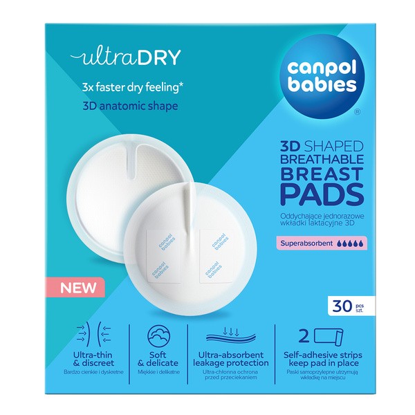 Canpol Babies Ultra Dry, oddychające ultrachłonne wkładki laktacyjne 3D, 30 szt.