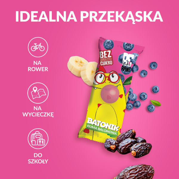 BeRaw! Kids, batonik, smak gumy balonowej, 25 g