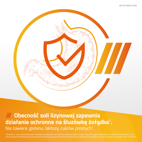 Ketonal Sprint Max, 50 mg, granulat do sporządzania roztworu doustnego, 12 saszetek