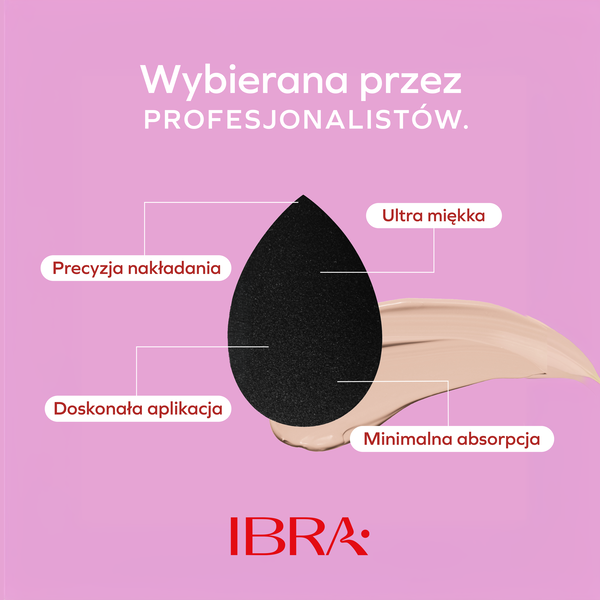 Ibra Makeup Blender Sponge, gąbeczka do makijażu, czarna, 1 szt.