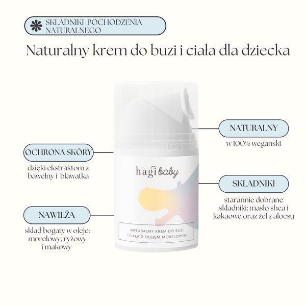 Hagi Baby, Naturalny krem do buzi i ciała z olejem morelowym, 50 ml