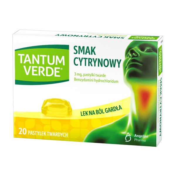 Tantum Verde smak cytrynowy, 3 mg, pastylki twarde, 20 szt.
