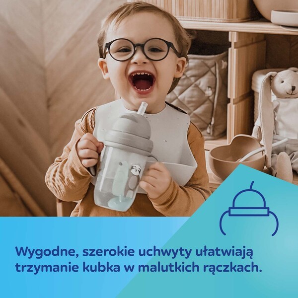 Canpol Babies, kubek niekapek z rurką i odważnikiem, 6 m+, szary, 270 ml