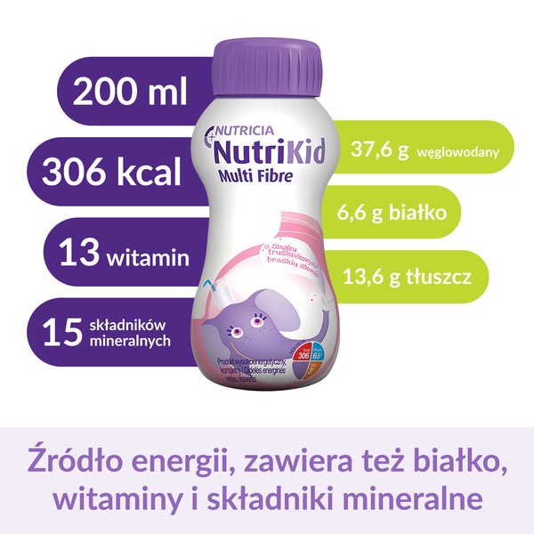 NutriKid Multi Fibre, smak truskawkowy, płyn, 200 ml