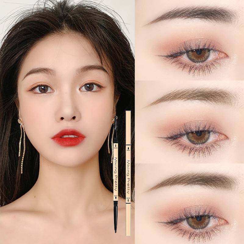 Matita per sopracciglia con pennelli, impermeabile, naturale, a lunga durata, ultra sottile, a doppia punta, per intensificare la tonalità marrone degli occhi.