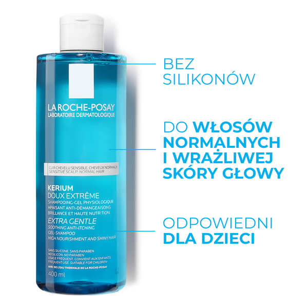 La Roche-Posay Kerium, delikatny szampon do wrażliwej skóry głowy, do codziennego stosowania, 400 ml
