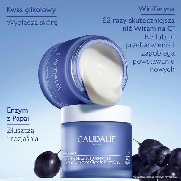 Caudalie Vinoperfect, glikolowy krem na przebarwienia na noc, 50 ml